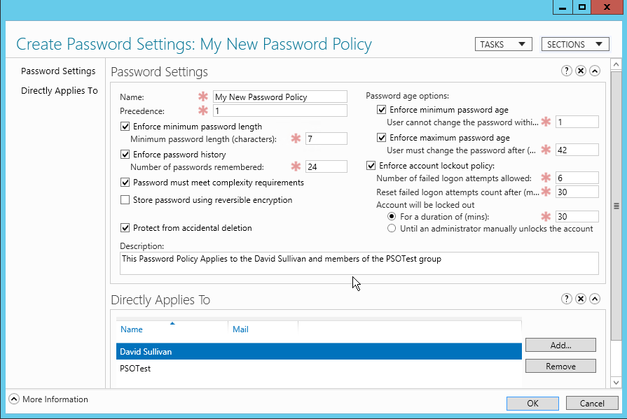 Created Password settings