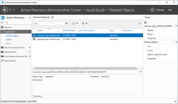 Active Directory Administrative Center  - Restore objects