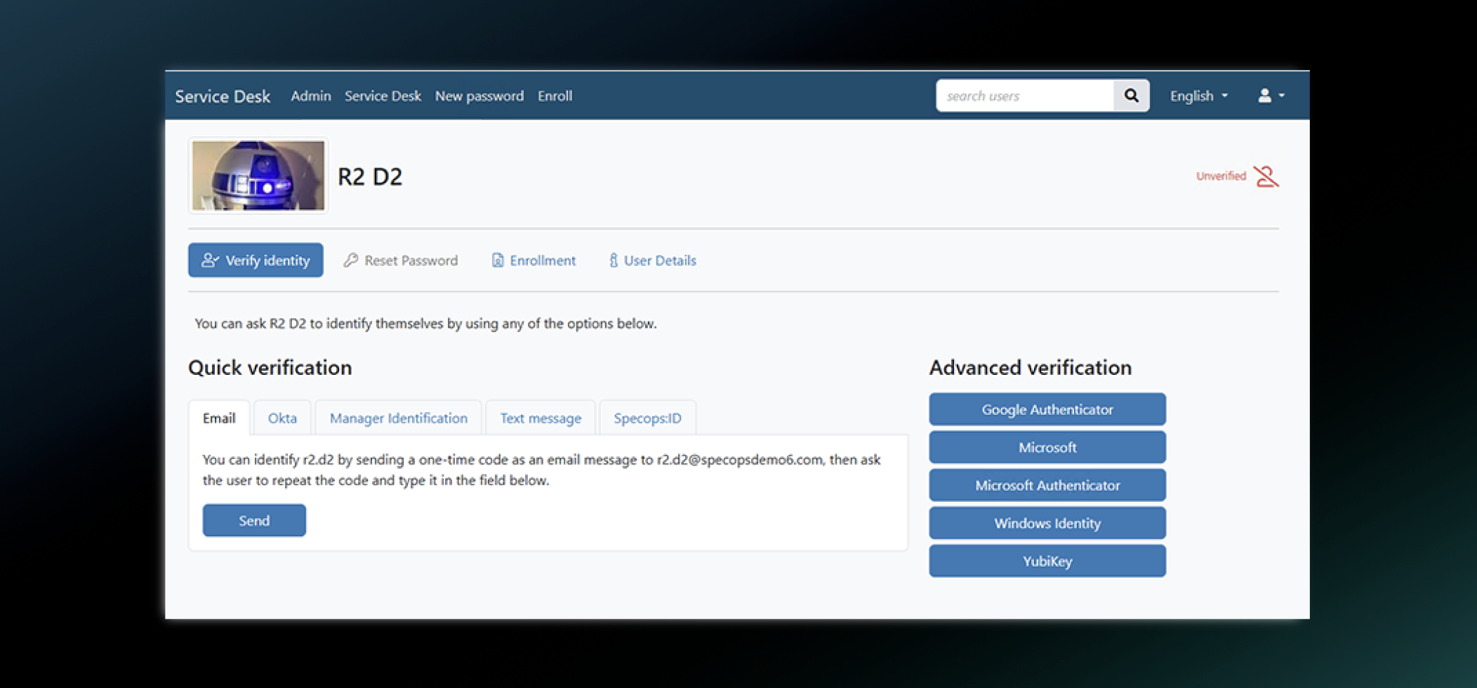 Screenshot Specops Secure Service Desk